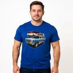 GMC Vintage Classic Truck Graphic Tee Blue Retro Car Lover Shirt Sz XL